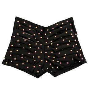 Sexy Black  Stripper shorts rhinestones cut slits